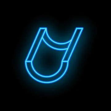 Blue neon icon of a rain gutter glowing on a black background Stock Illustration
