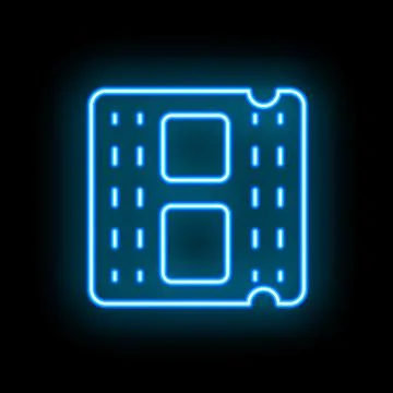 Blue neon icon of a ram memory chip glowing on black background Illustrazione stock