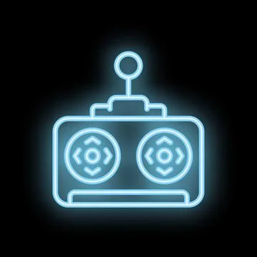 Blue neon icon of a remote control glowing on a black background Stock Illustration