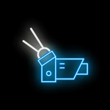 Blue neon icon of a security camera with antenna on a black background Illustrazione stock