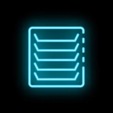 Blue neon icon of a server rack glowing on black background Stock Illustration