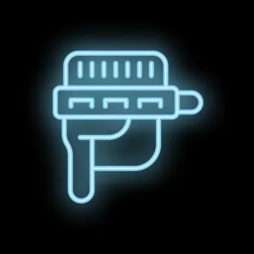 Blue neon icon of a staple gun on black background Stock Illustration