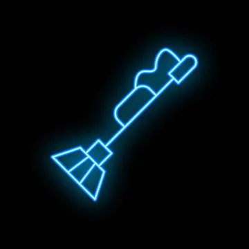 Blue neon icon of a string trimmer cutting grass on black background Stock Illustration