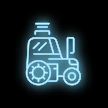 Blue neon icon of a tractor working in the field Stock Illustration
