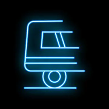 Blue neon icon of a train moving fast on rails, transportation concept Stock Illustration