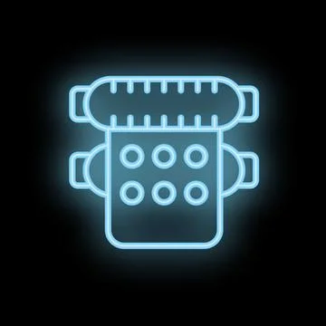 Blue neon icon of water filter cartridge replacing on black background 스톡 일러스트