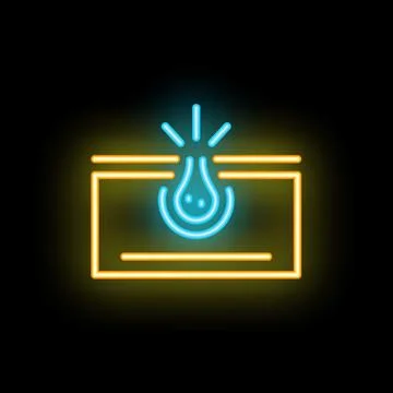 Blue neon idea light bulb over document icon on black background Illustrazione stock