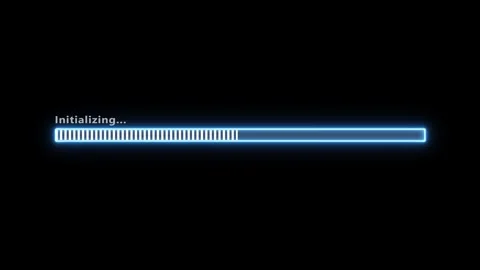Blue neon initializing loading bar progress. 库存影片 332140366