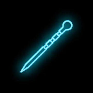 Blue neon inoculating loop glowing on black background Stock Illustration
