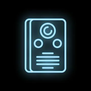 Blue neon intercom icon glowing on black background Stock Illustration