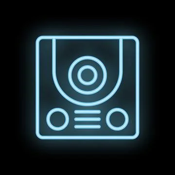 Blue neon intercom icon glowing against a black background Stock Illustration