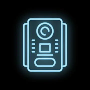 Blue neon intercom system glowing on black background Illustrazione stock