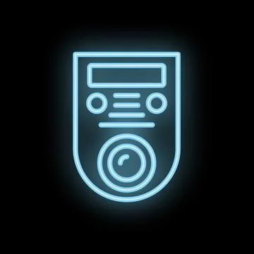 Blue neon intercom system glowing on black background Stock Illustration