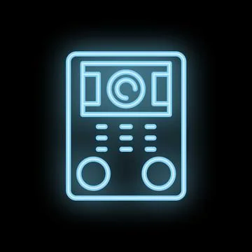 Blue neon intercom system icon glowing on black background Illustrazione stock