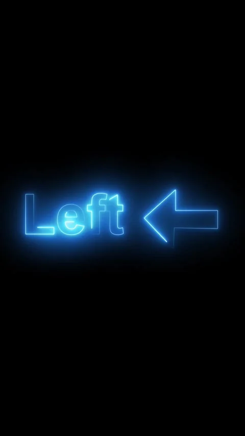 Blue Neon Left Arrow and Text on Black Background light. Bright blue neon l.. Stock Footage 337459186