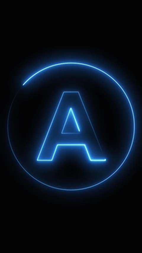 Blue Neon Letter A Inside a Circle on a Black Background alphabet character Stock Footage 337463147