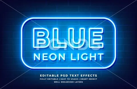 Blue neon light 3d text style effect mockup - PSD Template PSD Template