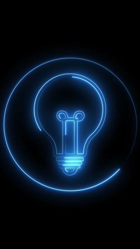 Blue Neon Light Bulb Outline with Swirling Spiral on Black Background idea .. Stock Footage 337462316