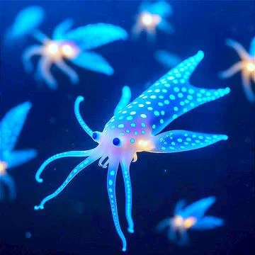 A blue neon light calmar Illustrazione stock