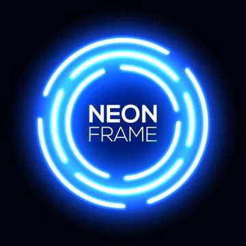 Blue neon light circle. Shining round techno frame Stock Illustration