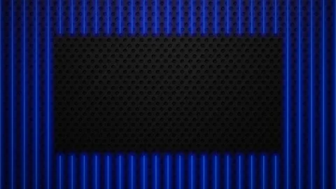 Blue Neon Light Column Frame Surrounding a Black Perforated Metal Surface 스톡 동영상 262593411