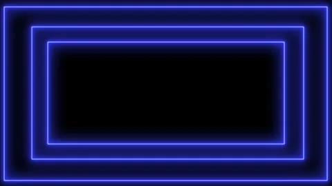 Blue neon light concentric rectangles pattern on black Stock Footage 309111470