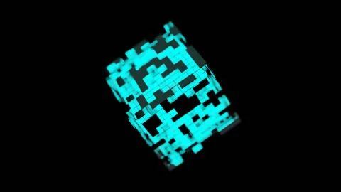 Blue Neon light cube Blockchain Network futuristic flying into digital techno Illustrazione stock