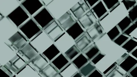 Blue Neon light cube Blockchain Network futuristic flying into digital techno Illustrazione stock