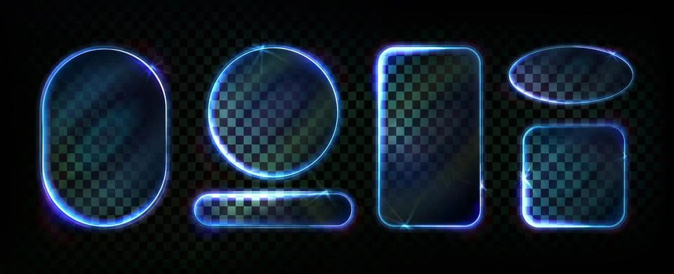 Blue neon light frames set on transparent Stock Illustration