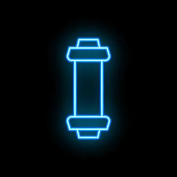 Blue neon light glowing on black brick wall depicting a fire hydrant for fi.. Stock Illustration