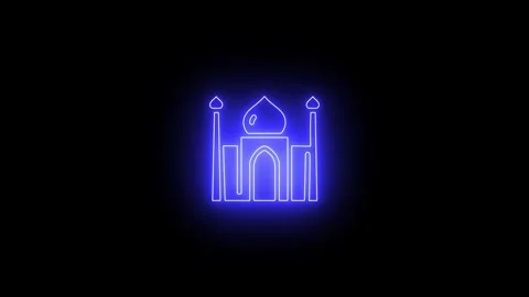 Blue neon light mosque architecture icon Stock Footage 328386317