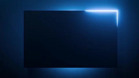 Blue neon light is moving around black rectangle frame on dark background Stock Footage 311055321