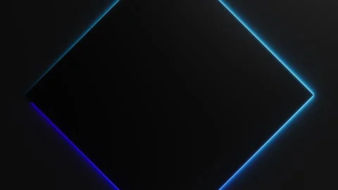 Blue neon light is moving around black rhombus frame on dark background Stock Footage 327793531