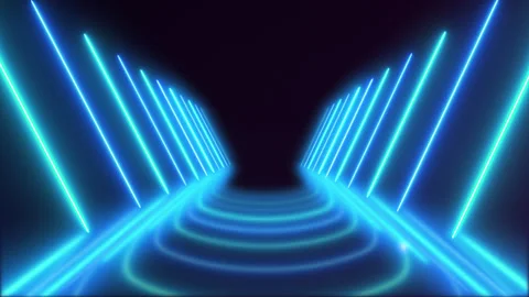Blue Neon Light Pathway Futuristic Tunnel With Glowing Blue Light Beams Mot.. Stock Footage 341534748