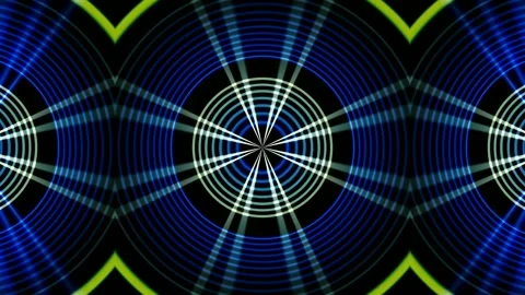 Blue Neon Light Rings Animation, White Radial Light Rays, Optical Illusion Stock Footage 341347880