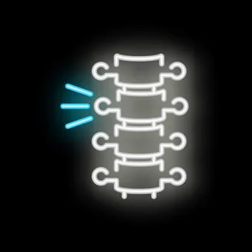 Blue neon light showing back pain on black background Stock Illustration