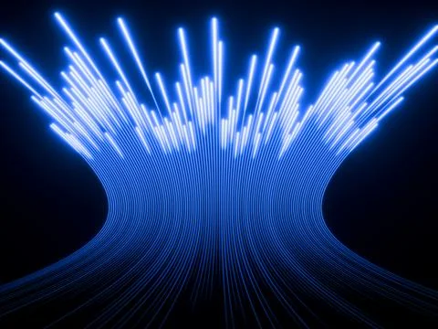 Blue neon light speed effect. 3D high speed vertical lines moving upward, bright Stockillustratie