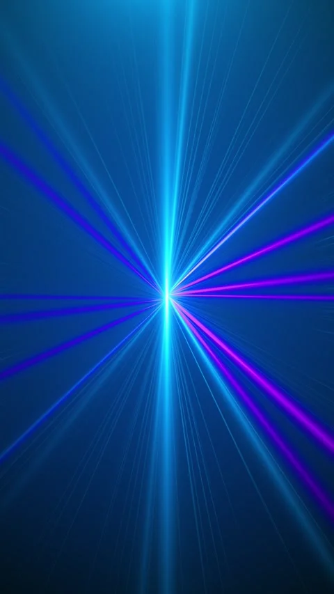 Blue neon light speed rays cyan and purple laser beams, bright center point, and Stock Footage 333860982