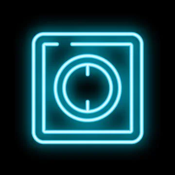 Blue neon light switch glowing on a black background Stock Illustration