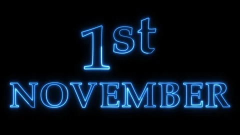 Blue neon light text 1st november on black background motion. 動画素材 337521889