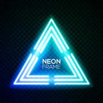 Blue neon light triangle. Gradient techno frame. Stock Illustration
