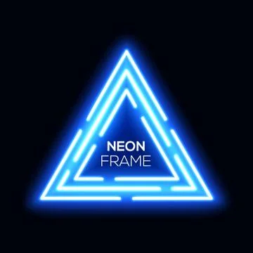 Blue neon light triangles. Shining techno frame. Stock Illustration