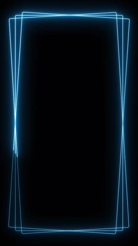 Blue neon light vertical frame with lines on black screen for live streaming Stock Footage 345260513