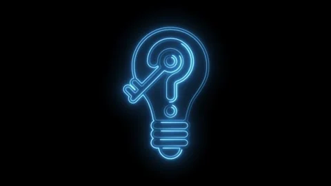 Blue neon lightbulb with question mark and key animation on black background Stock Footage 312330816