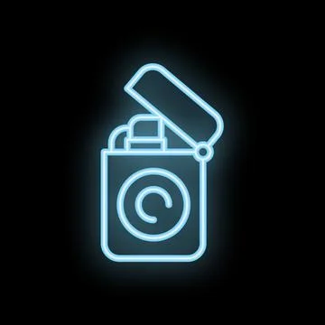 Blue neon lighter open on black background Stock Illustration