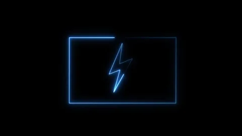 Blue Neon Lightning Bolt Symbol Inside a Rectangle Frame on animated Black .. Video stock 337365164
