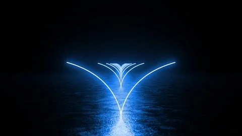 Blue neon lights defining a path in a dark space Stock Photos