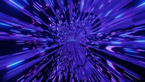 Blue neon lights tunnel sci fi 3d illustration background wallpaper Stock Illustration