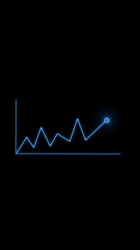 Blue neon line graph with rising trend on black background data. Neon blue .. Stock Footage 344840321