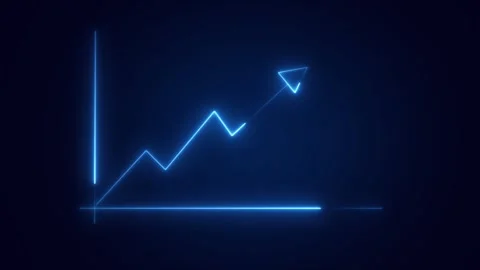 Blue neon line graph showing upward trend against dark background. Business.. Stock Footage 345965160